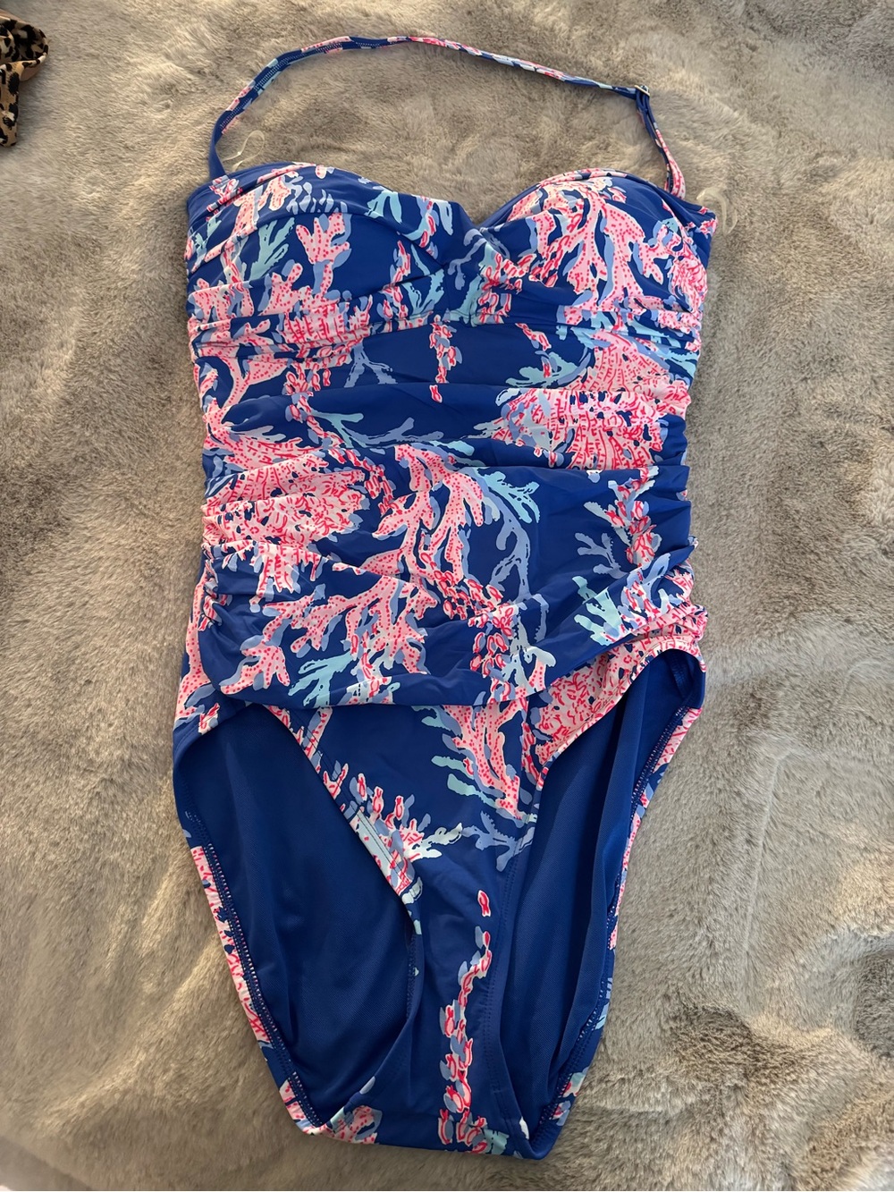 Women’s Lilly Pulitzer Navy One-Piece Swimsuit with Pink Coral Print
